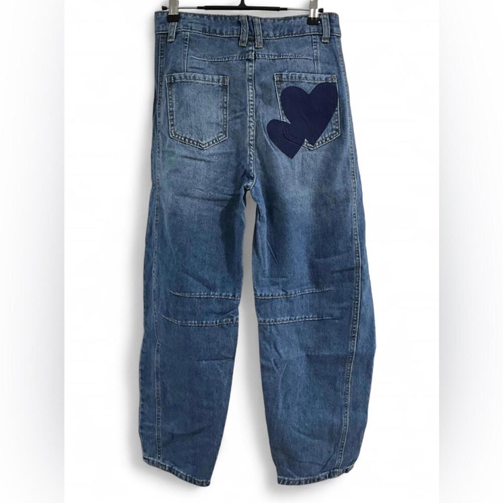 NEW BARREL Y2K Streetwear SZ S High Rise Slouchy Cropped Denim Heart Jeans Pants - Picture 7 of 9